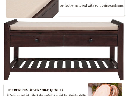 Multipurpose Entryway Shoe Rack With Cushioned Seat And Drawers