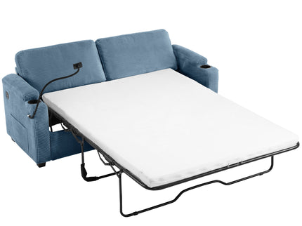 Sleeper Sofa Loveseat Sofa With Full Size Mattress, 2 USB Ports, 2 Cup Holders, 2 Side Pockets And Phone Holder