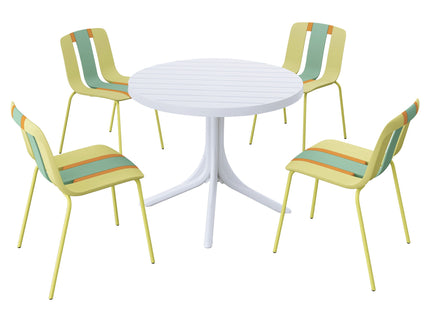 4 Piece Set Of Modern Striped Color Blocking Single Chairs With Round Table