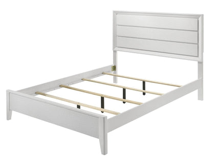 Modern Bed Frame With Wave Texture Headboard And Angled Legs