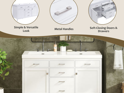 Double Sink Bathroom Vanity With Top, Soft Closing Doors & Drawers, Tip Out Drawer, 2 Cabinet Doors, Adjustable Shelf - White