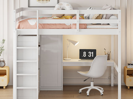 Loft Bed With Built In Wardrobe, Desk, Shelves And Drawers