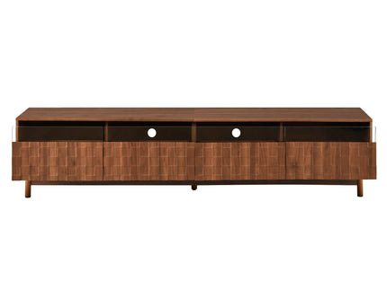 TV Stand With LED Lights And Glass Drawers For Living Room - Walnut