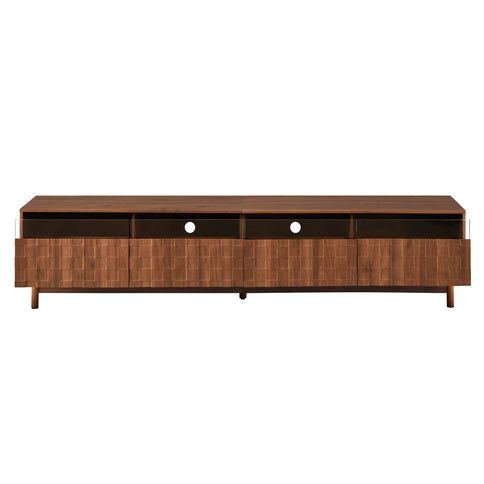 TV Stand With LED Lights And Glass Drawers For Living Room - Walnut