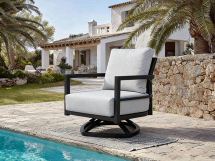Outdoor Swivel Lounge Chair With Sunbrella Cushion, Weather Resistant - Ember Black