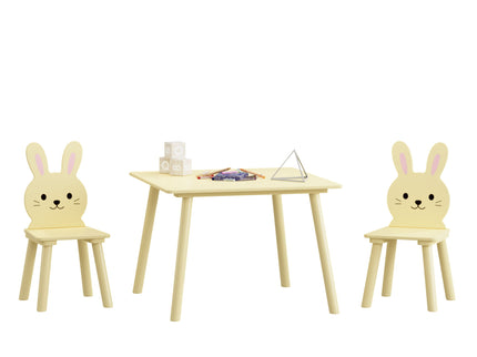 Table And Chair Set With 2 Bunny Chairs, Children's Activity Table For Toddlers, Cute Animal Design - Yellow
