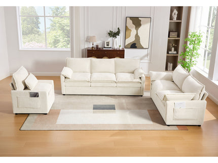 Modern Sofa Set With Double Layer Cushion And Side Storage Pockets