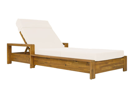 Chaise Lounge Set With 4 Fold Cushion And Built In Headrest, 3 Position Adjustable, For Patio Pool - Cream / Teak