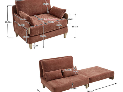 Mid Century Modern Foldable Sofa Bed, 3 In 1 Convertible Sleeper With 3 Pillows