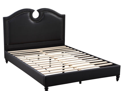 California King Size Bed With Nailhead Trim And Cut Out - Black