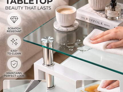 Modern Tempered Glass Tea Table, End Square Table For Living Room