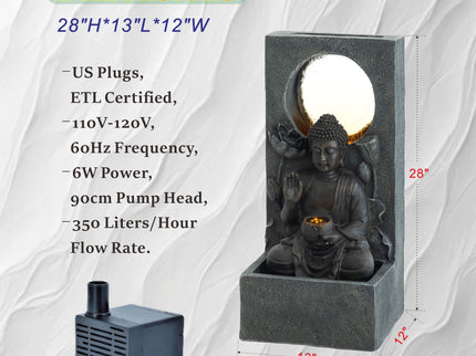 Zen - Outdoor Buddha Waterfall Fountain - Black