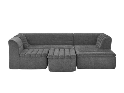 U-Shaped Modular Sectional Sofa With Chaise And Movable Ottoman With Wave-Shaped Armrest