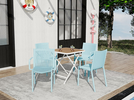 4 Modern Stackable Plastic Armchair Matched With Folding Square Table