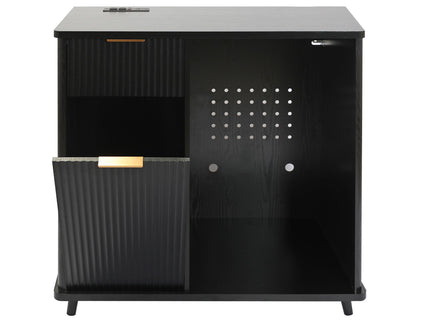 Fluted Coffee Bar Cabinet With Mini Fridge Space & Charging Station
