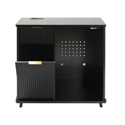 Fluted Coffee Bar Cabinet With Mini Fridge Space & Charging Station