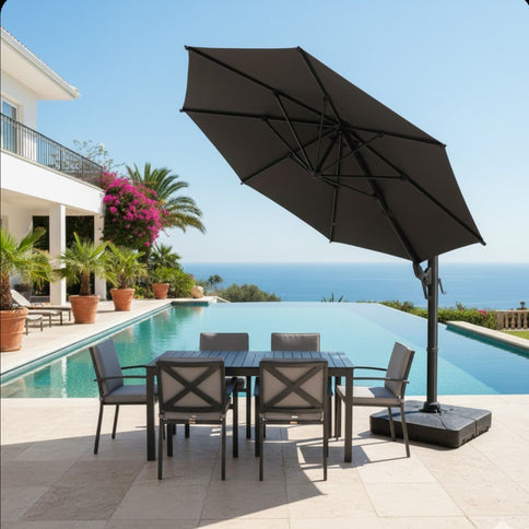 Round Cantilever Patio Umbrella With 360 Rotation & Infinite Tilt Adjustment