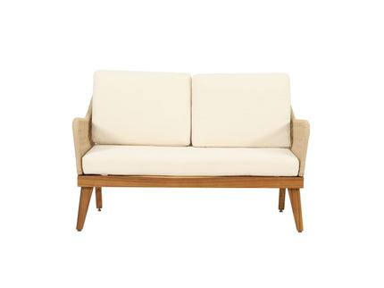 Hueber - Outdoor And Rope 4 Seater Chat Set With Cushions - Teak