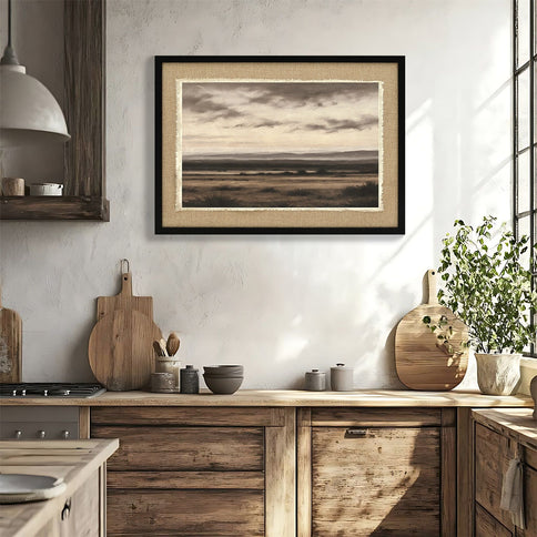 Vintage Landscape Large Framed Wall Art, Nature Wilderness Scenery Paintings Decor Aesthetic - Ember Black / Linen Sesame