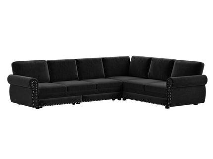 L-Shaped Sofa Couch With Pull Out Bed With Nailhead Trim & Rolled Arm