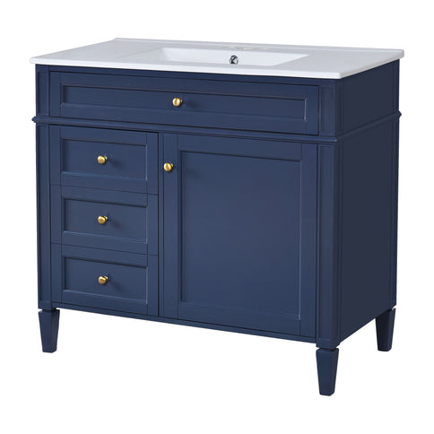 Bathroom Vanity With Top Sink, Modern Bathroom Storage Cabinet, 2 Drawers And A Tip-Out Drawer, Single Sink Bathroom Vanity - Blue
