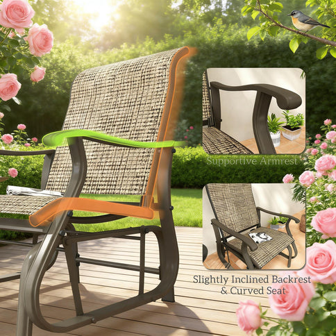 Outdoor Glider Swing Chair With Smooth Motion - Brown / Brown Mix