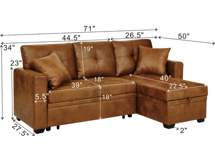 Sectional Sofa With Pull Out Bed, Reversible Chaise