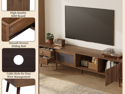 76" TV Stand, Entertainment Center With Storage Cabinets, TV Media Console Table For Living Room - Natural