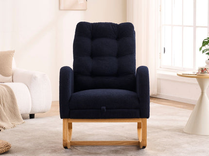 Ly-5104 - Accent Rocking Chair With Footrest & Storage Pocket For Living Room - Blue