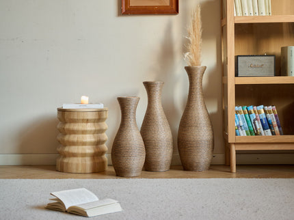 3 Piece Artificial Rattan Floor Vase Set Decorative Accent For Living Room, Hallway & Entryway, Ideal For Dried Or Silk Flower Arrangements - Beige