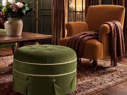 Maribel - Round Accent Ottoman - Olive Green