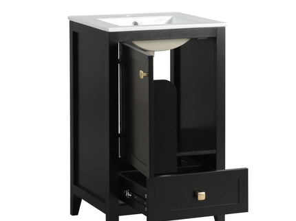 20" Bathroom Vanity With Sink Cabinet With Soft Closing Door, Drawer & Storage Rack - Black
