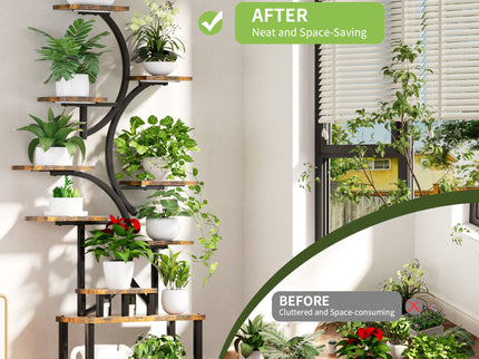 S - Shaped, 10 Tier Plant Stand With 5 Grow Lights - Deep Rustic Brown
