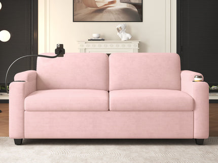 Sleeper Sofa Loveseat Sofa With Full Size Mattress, 2 USB Ports, 2 Cup Holders, 2 Side Pockets And Phone Holder