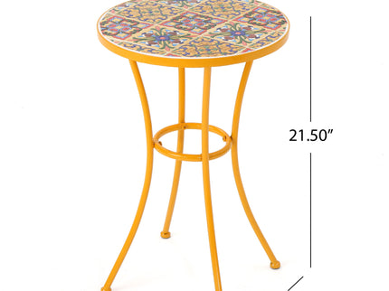 Outdoor Side Table With Tile Mosaic Table Top - Yellow