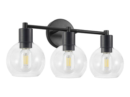 3 Light Globe Bathroom Vanity Light With Clear Glass Shades - Black