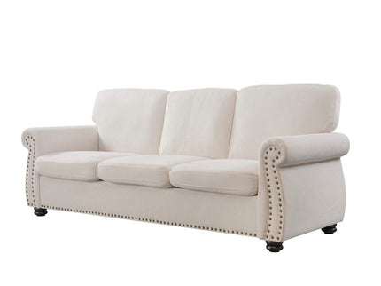 Soft Sofa, Upholstered 3 Seater Couch With High Density Foam, Loose Back Cushions And Turned Legs