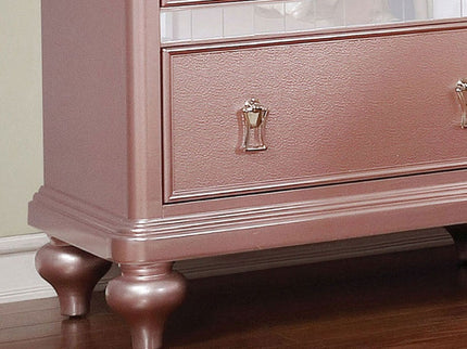 Nightstand With Mirror Accent Panels, 2 Drawer Design - Rose Gold