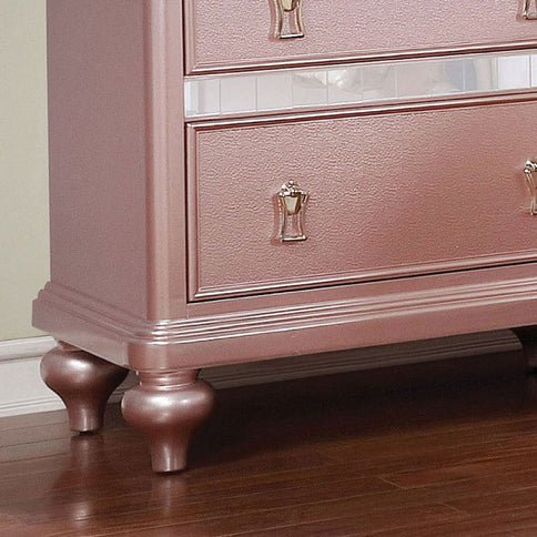 Nightstand With Mirror Accent Panels, 2 Drawer Design - Rose Gold