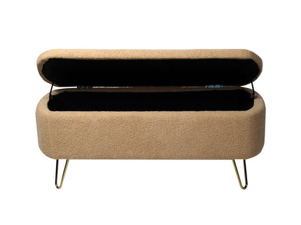 Storage Ottoman Bench For End Of Bed Legs, Modern Camel Faux Fur Entryway Bench Upholstered Padded With Storage For Living Room Bedroom
