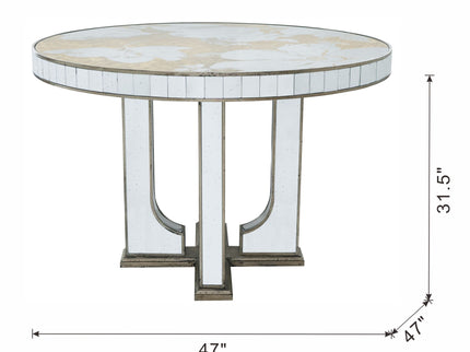 Round Dining Table With Elegant Floral Design And Mirrored - Silver Multi