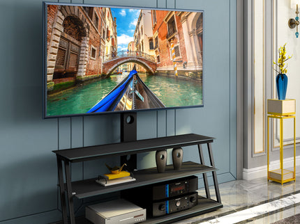 Multi-Function Angle And Height Adjustable Tempered Glass TV Stand - Black