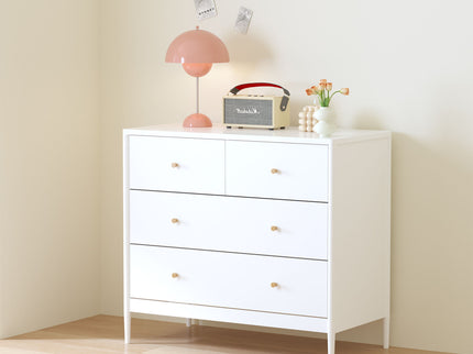 4 Drawer Kids Dresser With Antique Brass Pulls - White
