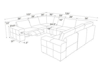 Upholstered Large Arms Sectional With Recliner Seats