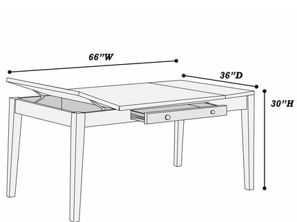 Dining Table With Built In Lift Top Storage And Drawer, Rectangular Furniture - Walnut