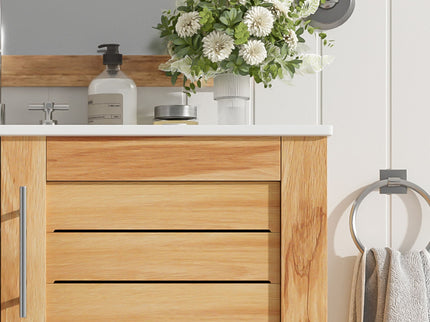 Bathroom Vanity With Ceramic Sink, Freestanding Cabinet - Antique Natural / Brown