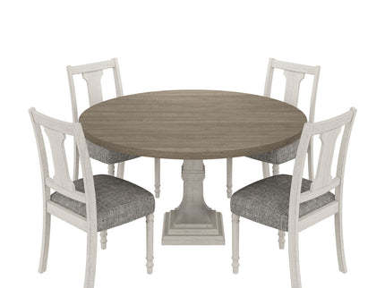Tannen - Round 5 Piece Dining Table (Set of 5) - White And Gray