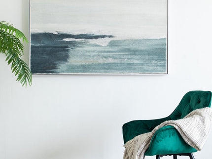 Large Rectangle Framed Wall Art Ocean Waves Canvas Print, Home Decor For Living Room Foyer Office - White / Blue