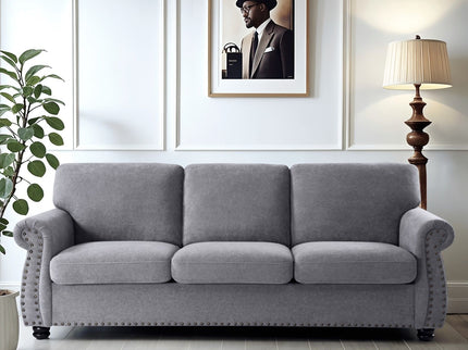Soft Sofa, Upholstered 3 Seater Couch With High Density Foam, Loose Back Cushions And Turned Legs