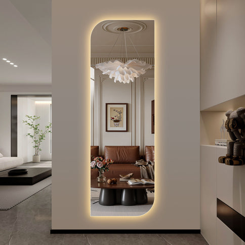 Irregular Shape LED Full Length Wall Mirror With 3 Color Dimmable Lighting - Silver